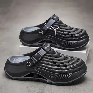Men's Thick-Sole Clogs - Two-Way Wear Closed-Toe Sandals with Adjustable Heel Strap, Breathable Perforated Water Shoes for Beach, Pool, Casual Walks & Outdoor Activities, Summer Slip-Resistant Footwear