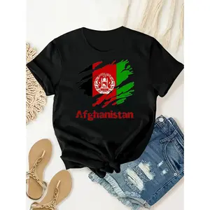 Afghanistan Inspired Graphic Print Cotton T-Shirt and Casual Polyester Knit Hoodie with Pocket and Slight Stretch for Fall Winter
