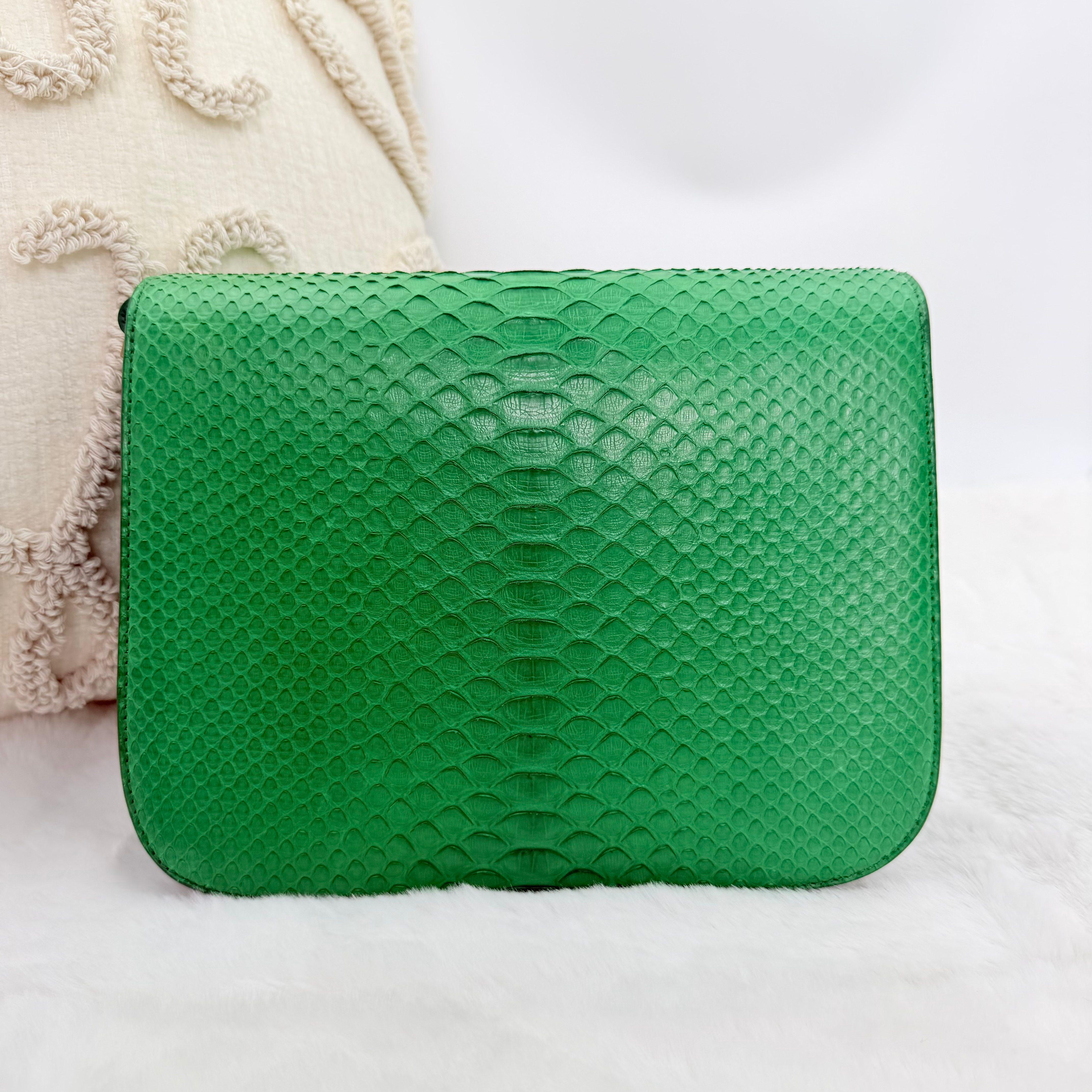 Pre-owned Celine Green Python Medium Classic Box Flap Bag | Yoogi's|18954252