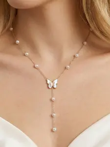 Stainless Steel 18K Gold Plated Butterfly Clavicle Chain, Shell Unique Design High-End Accessory, Fashion Jewelry for Women