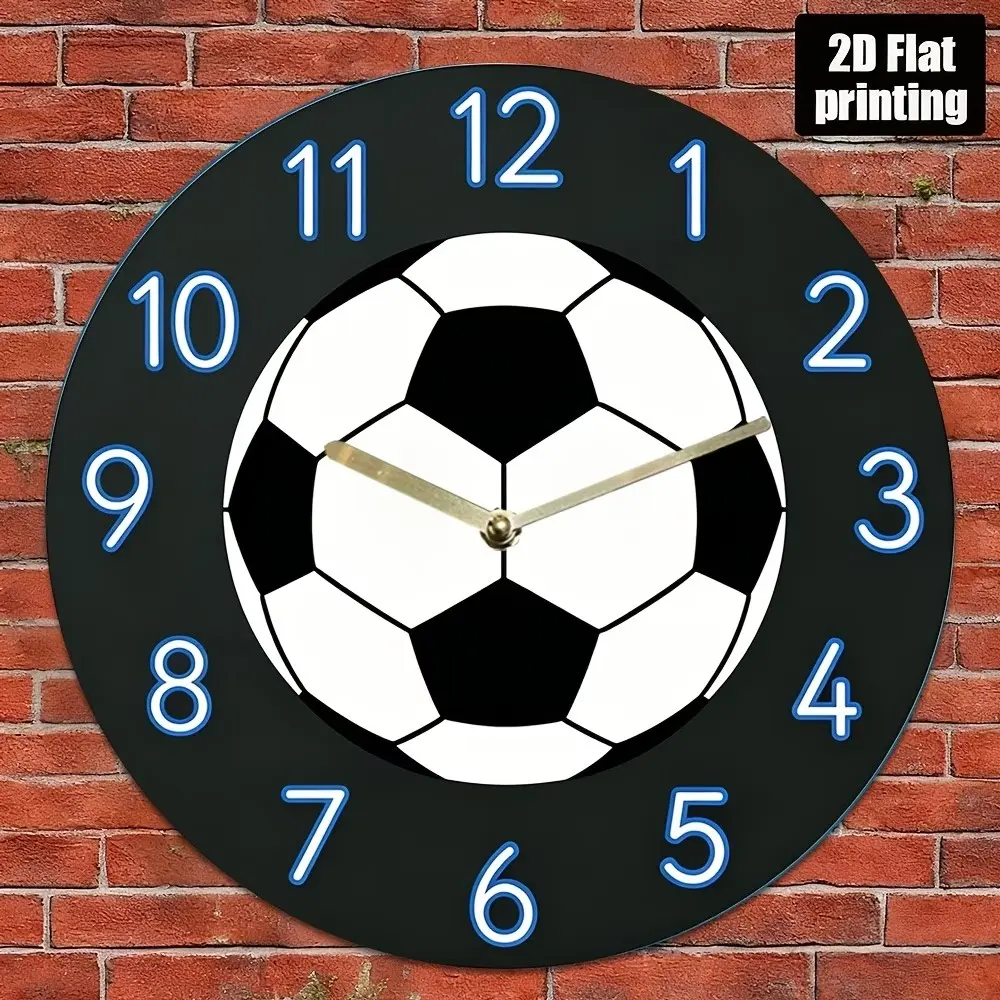 1 2D Flat Football Theme Neon Effect Acrylic Clock (Non-LED) - Modern Minimalist Round Wall Clock, Suitable for Bedroom, Living Room, Office, Kitchen, Quartz Movement (Battery Not Included)