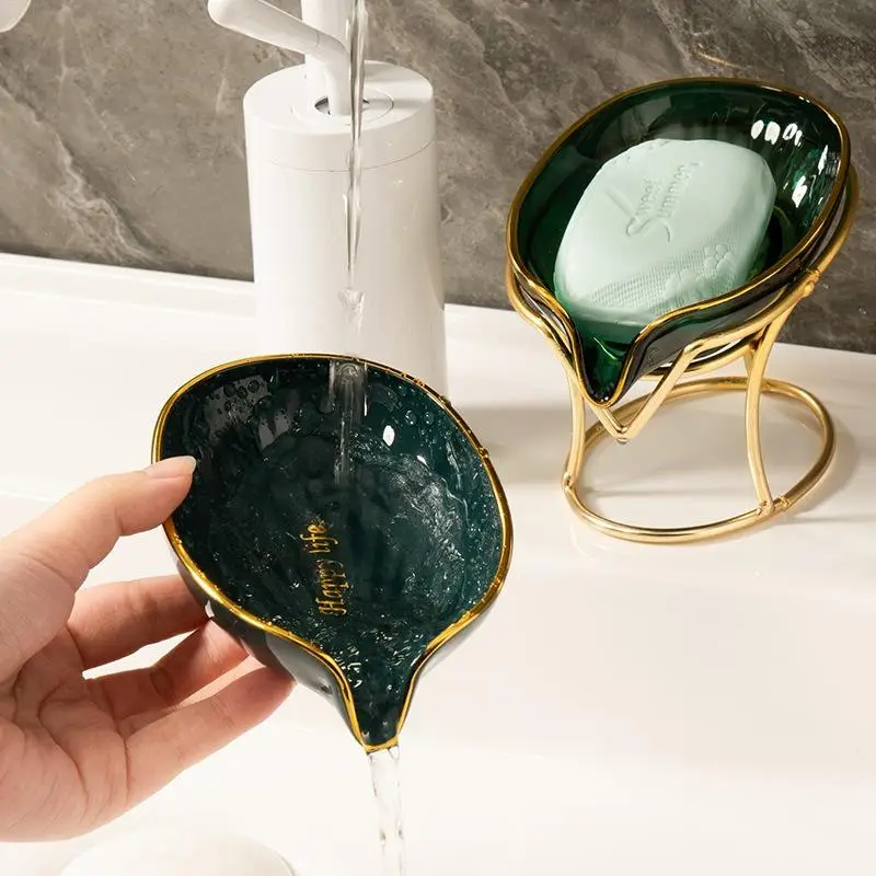 Countertop Soap Dish with Stand, 1 Count Leaf Shaped Soap Bar Holder, Luxury Soap Drain Storage Rack for Home Kitchen Bathroom