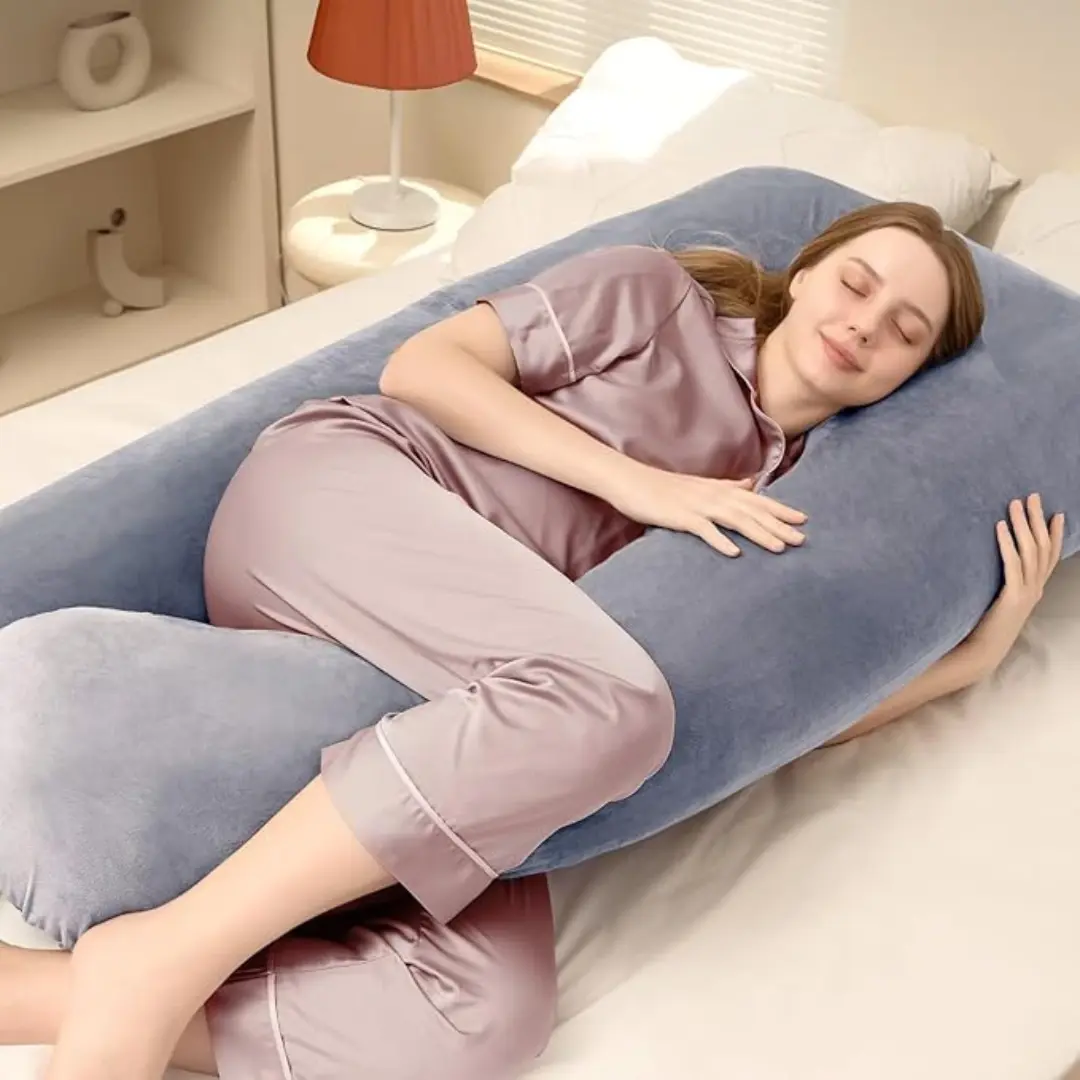U Shaped Pregnancy Pillow, 55 Inch Blue Maternity Pillow with Removable Cover for Sleeping, Support for Back, HIPS, Legs, Belly