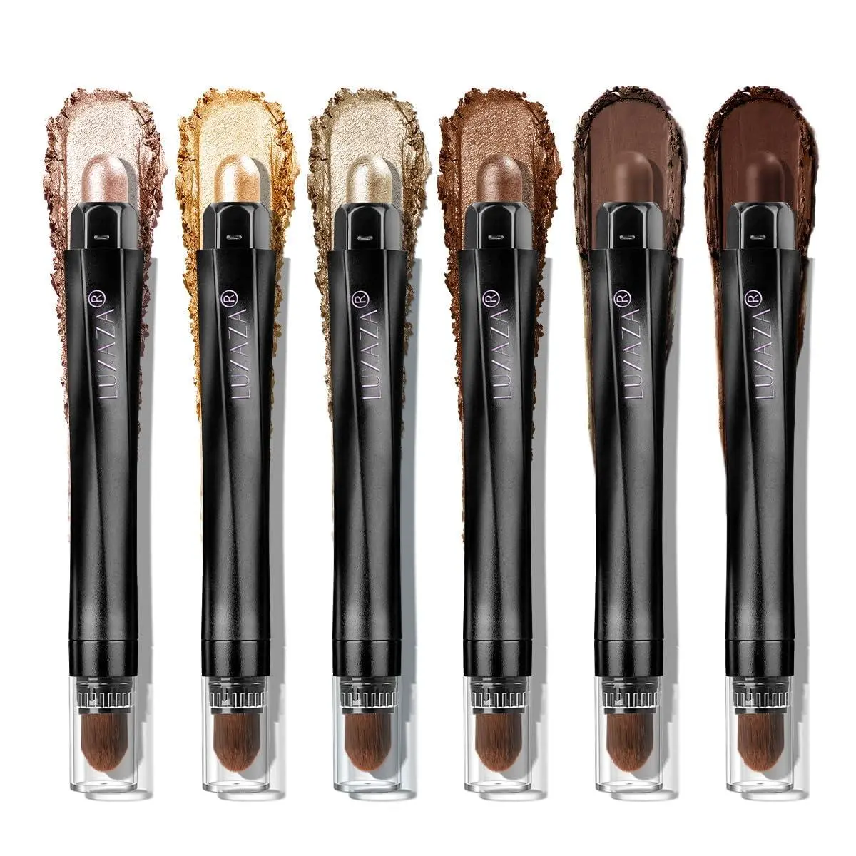 LUXAZA PRO 6PCS Gold Eyeshadow Stick Set, Neutral Matte Shimmer Cream Eye Makeup Palette, Metallic Bronze Smoky Eyeliner Brightener Crayon Kit, 100g, Brightening, All Skin Friendly, Ideal Gift for Women -Golden Amber