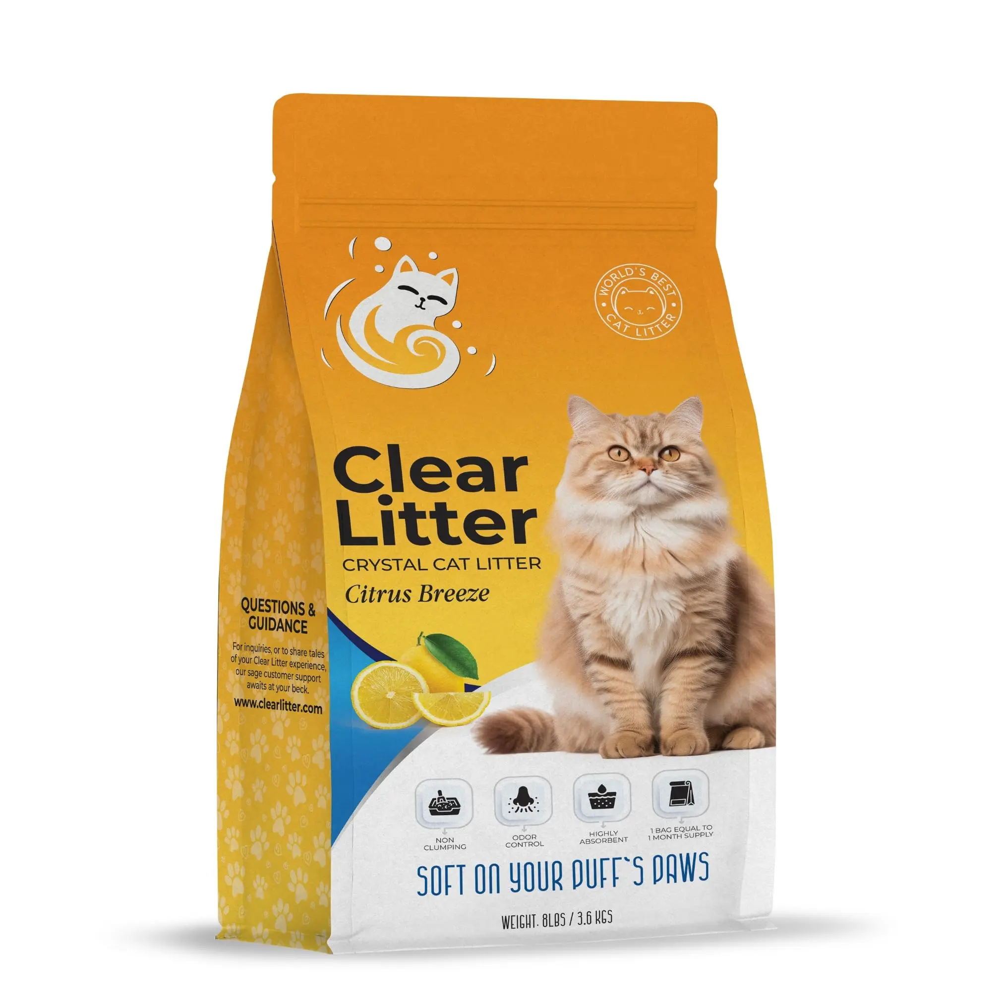 Clear Litter Citrus Crystal Cat Litter 2-Pack — Odor Control Silica Gel Kitty Litter, 2 x 8 lb Bags (16 lb Total)