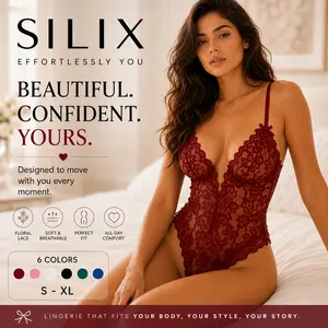 SILIX Sexy Floral Lace Teddy Bodysuit for Women | Sheer Deep V Lingerie One Piece Sleepwear