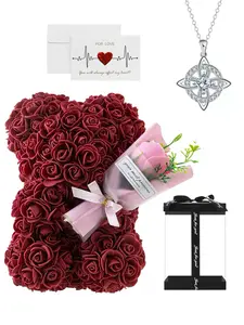 Handmade Rose Flower Bear Gift Box, Perfect for Mother's Day, Valentine's Day, Anniversary, Gifts for Mom, Girlfriend, Best Friend