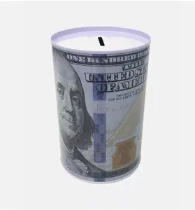 Tin Money Savings Piggy Bank with Ben Franklin $100 Bill Money Coin Saver 4" Decor Decoration