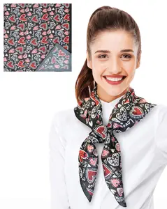 CBC Crown Lightweight Kitsch Heart 35" x 35" Valentine's Day Theme Silk Feeling Scarf - Black