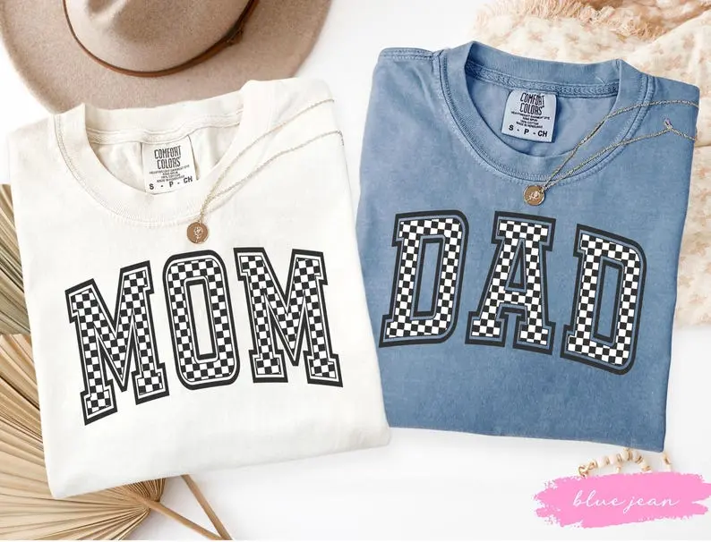 Comfort Colors Custom Checkered Mom and Dad T-Shirt, Gift for Mom and Dad, Pregnancy Announcement Tee, Matching Parents Outfit, Mom Dad To Be, Trendy Tee