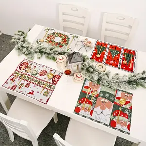 Christmas Placemats Santa Claus Printed Christmas Decorations for Home Kitchen Table Decor(Random style)