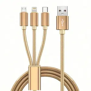 3-In-1 Fast Cables for iPhone, Lightning Charging Cable, Type-C, Android, Nylon Braided Durable USB Charging Cable, Universal Fast Charge, Data Transmission Compatible