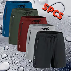 Men's Ice Silk Quick-Dry Shorts 5PCS Set Simple Casual Style with Side Zipper Pockets Lightweight Breathable for Sports Fitness Daily Commuting Multiple Colors quick-dry comfortable short fast  dry  shorts multicolor