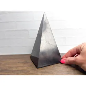 Shungite Pyramid | Polished Natural Stone | 6.5” Black Crystal Pyramid #58