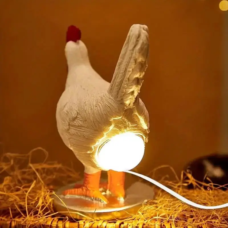 2023 New USB Rechargeable Resin Chicken Tail Desk Lamp - Chick Laying Eggs Statue Light, Funny Art Craft Holiday Gift for Living Room, Resin Lamp for Home Decor, Resin Lamps, Chicken Tail Lamp