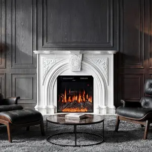 FUFU&GAGA Upgrade Baroque Fireplace Mantel with Fireplace, Freestanding Fireplace Surround with Leg for Electric Fireplaces