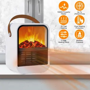 1500W Portable Electric Fireplace Heater 2 Gear Temperature PTC Ceramic Space Heater with Realistic Burning Flame Overheating Tip Over Protection 3S Heating