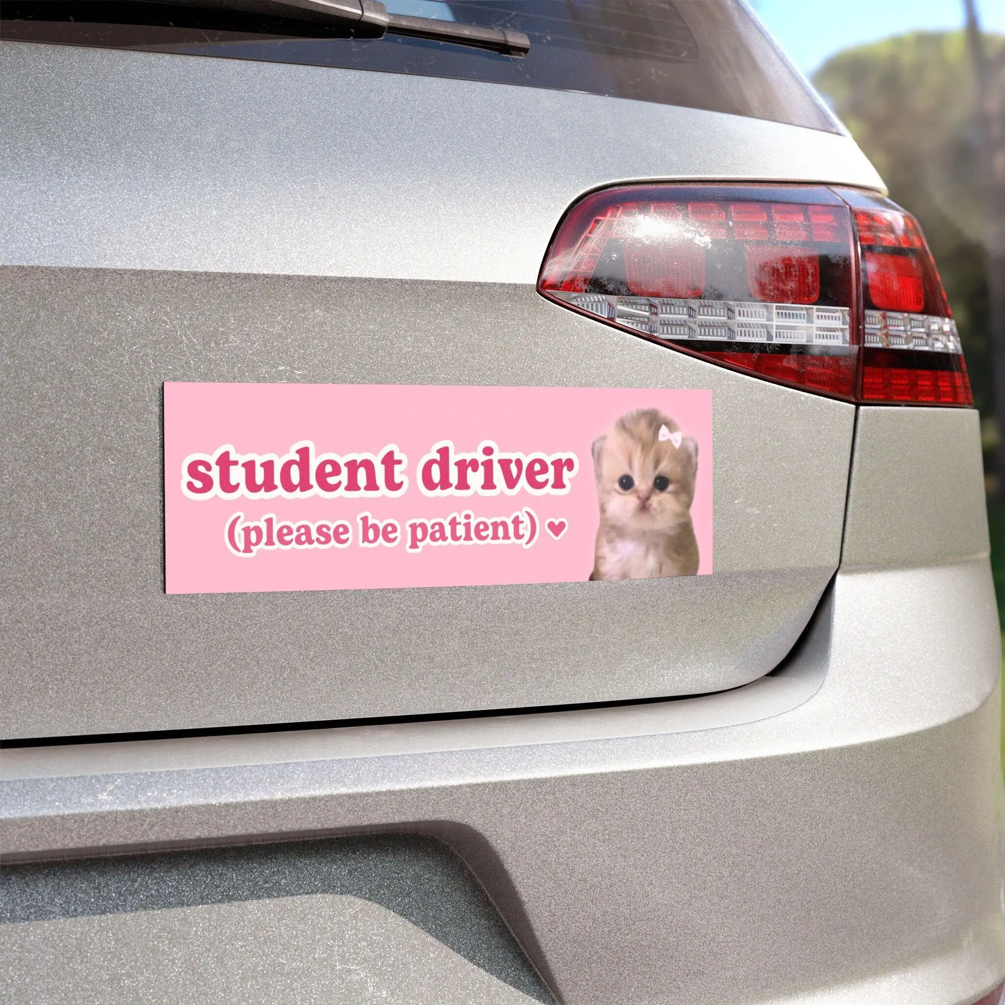 Student driver please be patient ,Cat Meme Car Bumper MAGNET, Funny, Cute Pink Kawaii Coquette Car Decal Accessory, Car Vinyl Magnet