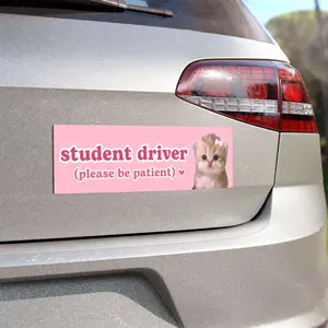 Student driver please be patient ,Cat Meme Car Bumper MAGNET, Funny, Cute Pink Kawaii Coquette Car Decal Accessory, Car Vinyl Magnet