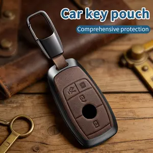 Genuine Leather Smart Key Fob Cover, Keychain Shell Compatible for Mercedes-Benz A, C, E, S, CLA, CLS, GLA, GLB, GLC, GLE, GLS, G Class 2017-2022