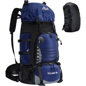 AGS 90L Hiking Backpack, Waterproof Camping Bag with Rain Cover, Lightweight Backpacking Back Pack
