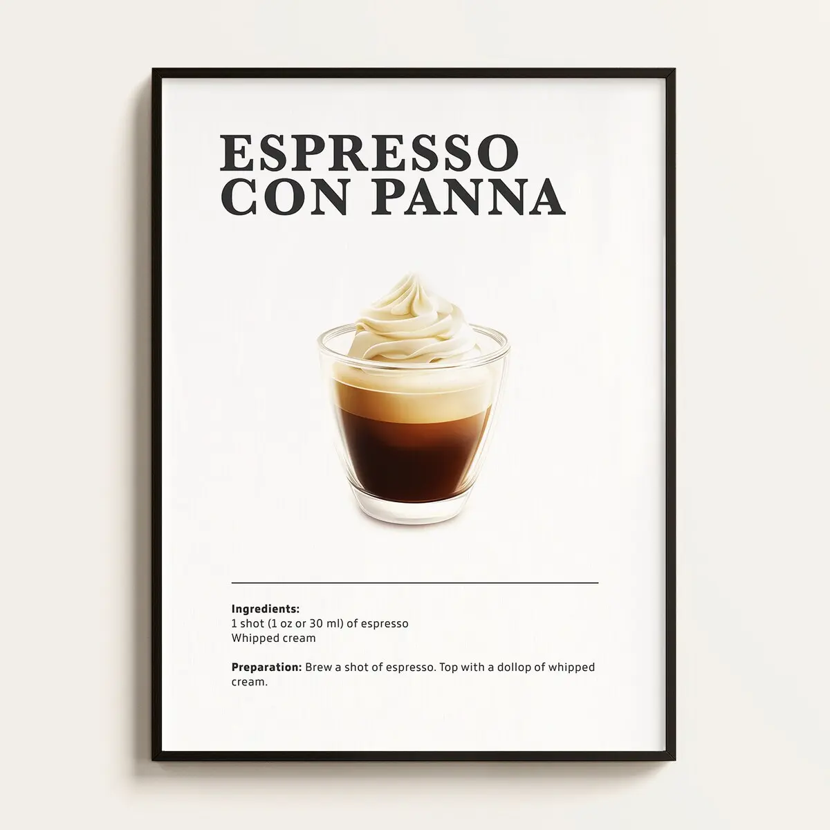 Espresso Con Panna Poster – Coffee Drink Recipe Wall Art, Cafe Decor, Barista Art Print, Coffee Lover Gift, Unframe