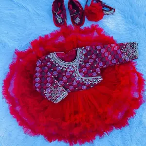 Nepali Traditional Pasni Set Red Dress with Embroidered Top and Matching Footwear for Womenswear Clothes