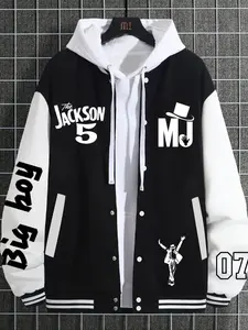 Men's Casual Fashion Mj Inspired Baseball Jacket, Geometric Pattern, Fitted Design, Moderate Fabric Thickness, All Seasons Wear