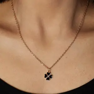 Aihua Simple Style Black Color Enamel Clover Necklaces & Pendants for Women Girl Femme Bijoux Colar Valentine's Day Trinket