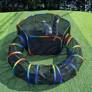 LUCKITTY Outdoor Rainbow Cat Enclosures Playground,Outside House for Indoor Cats Include Portable Cat Tent with Circle Cat Tunnel, for Cats, Kitty and Small Animals,Within Storage Bag