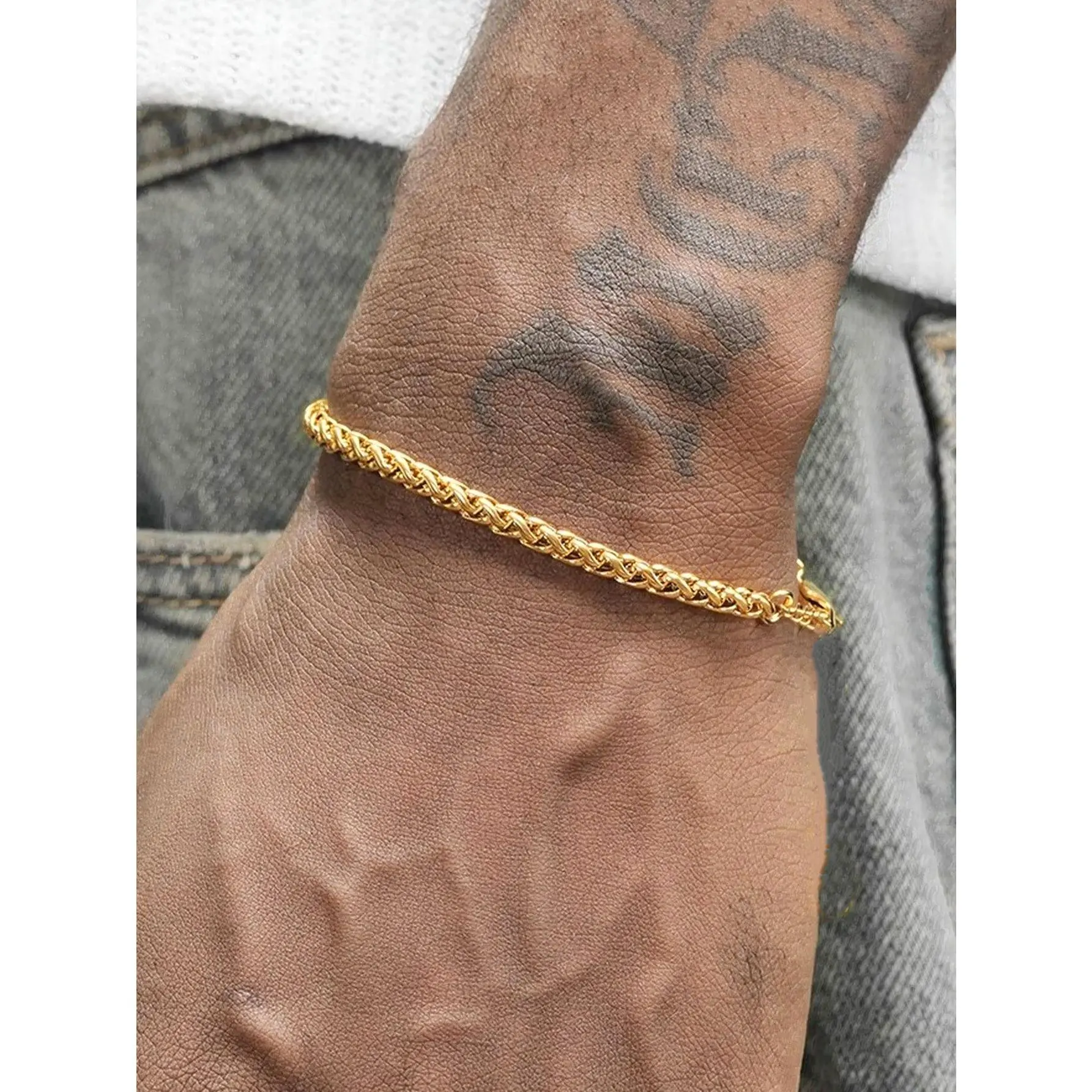 Geometric Gold Bangle, Thin Twisted Chain Bracelet for Daily Wear, Unisex Casual Trendy Jewelry, Fashion, Thin Bangle
