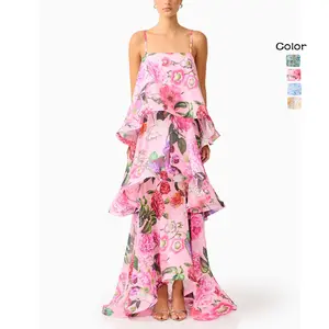 Fresh and sweet multi-layered cake-style long strap dress with a holiday vibe