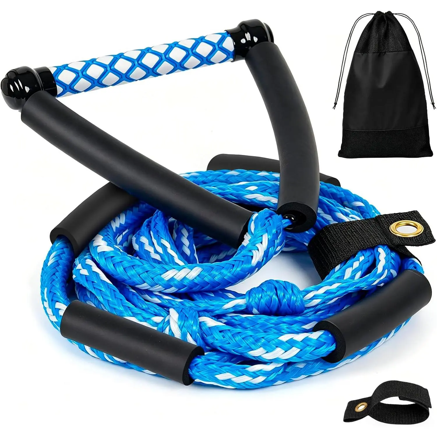 25FT Floating Wakesurf Tow Rope with EVA Grip Handle, 4-Section Adjustable 32-Strand Braided Tow Rope for Wakesurfing and Outdoor Watersports