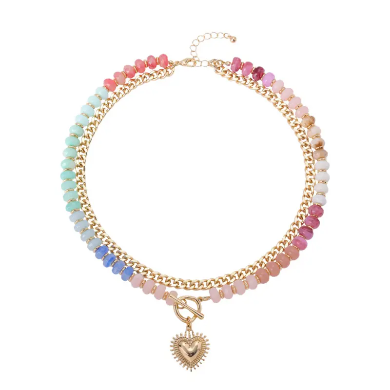 Women's Astoro Beaded Initial Necklace - Fashion Letter Pendant, Rainbow Gemstone Strand Choker, Handmade Colorful Daily Jewelry for Summer Beach