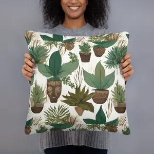 Boho Floral Plant Throw Pillow