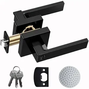 Heavy Duty Matte Black Keyed Alike Entry Door Lever, Square Door Lever with Lock and Key for Bedroom, Bathroom and Front Door
