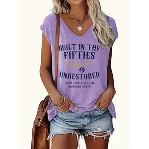 Women'S V-Neck Sleeveless Tank Top- '50s Construction' Letter Print, Machine Washable- Perfect Choice for Spring/Summer