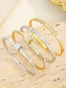 Stainless Steel Swivel Opening Bracelet Single Row Drill Bracelet Set All Seasons Universal Accessories Daily Wear Bracelet Simple Bracelet Stainless Steel Bracelet Couple Hand Jewelry