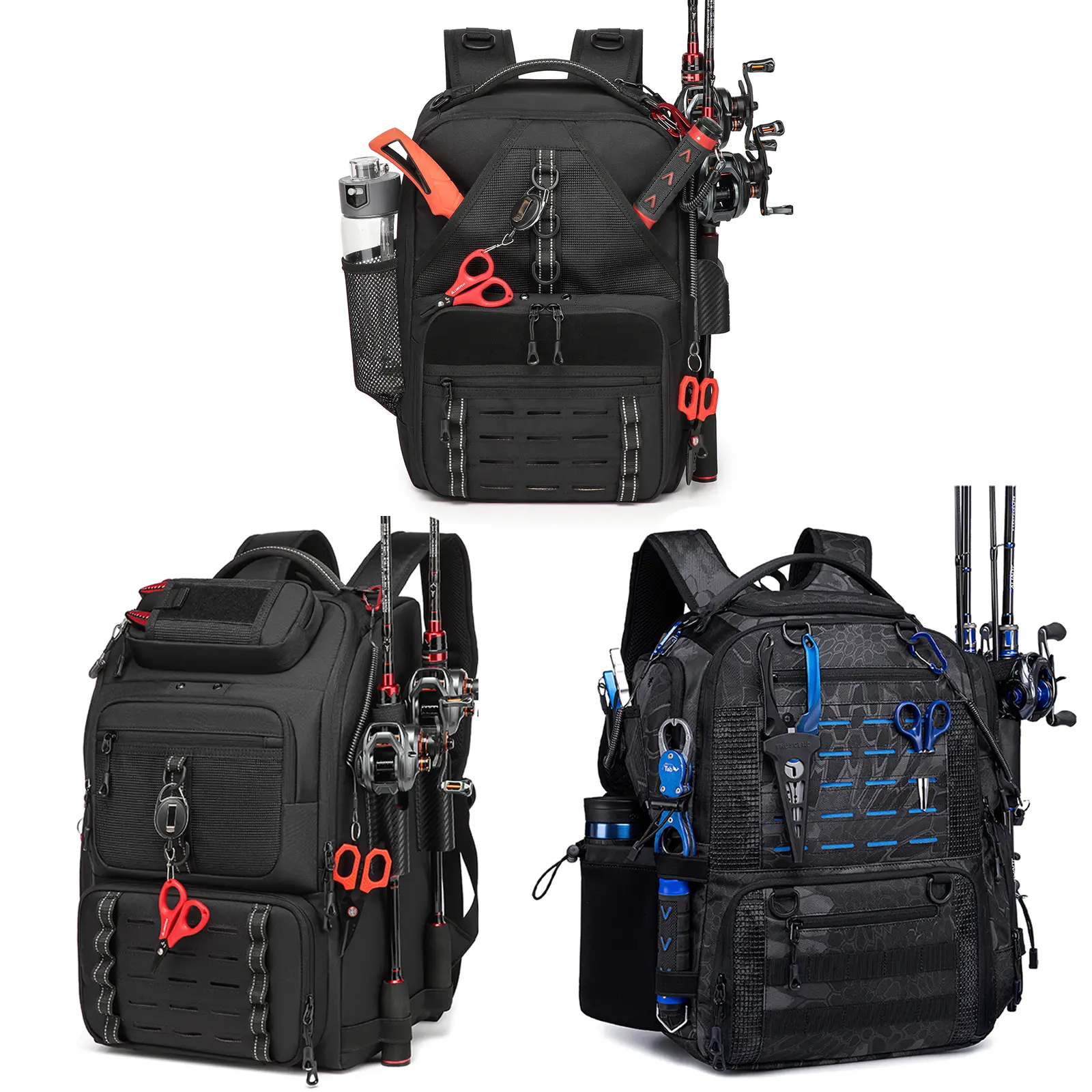 Multi-functional 900D Water Repellent Oxford Fishing Tackle Backpack, 3 Models Solid Color & Camo, MOLLE Attachment System, Spacious Storage for Fishing Gear & 3600 Tackle Boxes