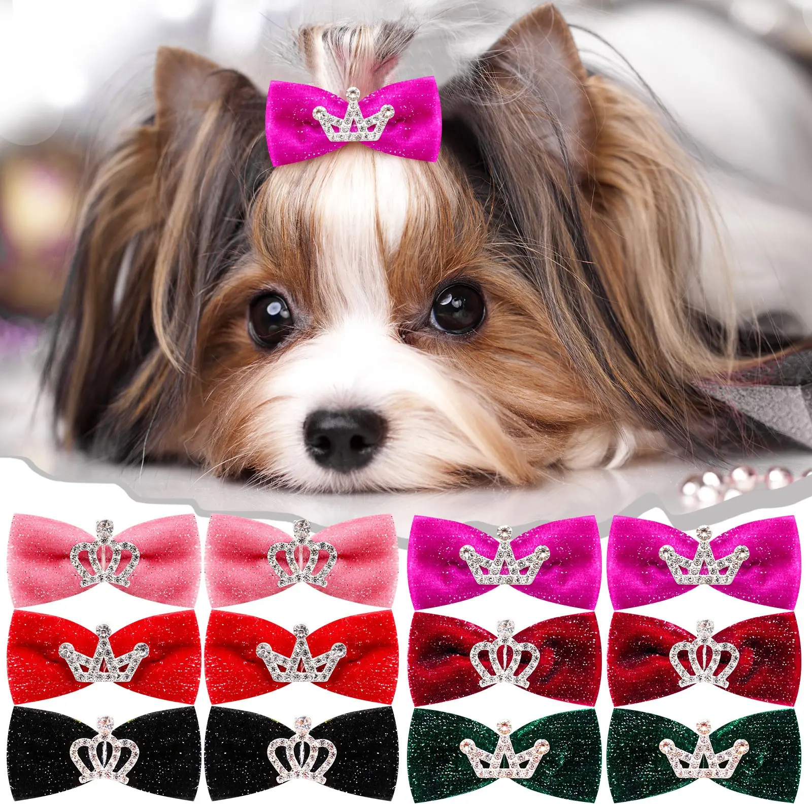 6PCS Fashion Pet Dog Hairpin Crystal Crown Bow Clips for Small Dogs Poodle Luxury Puppy Cat Hair Clips Dog Grooming Accessories