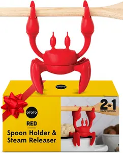 OTOTO Red the Crab Silicone Utensil Rest - Kitchen Gifts, Silicone Spoon Rest for Stove Top - Heat-Resistant Kitchen and Grill Utensil Holder - Non-Slip Spoon Holder Stove Organizer, Steam Releaser