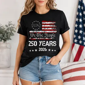 1776-2026 250 Years We The People Flag Graphic Oversized T-Shirt Patriotic USA Comfort Cotton Outfit Cute Fashion 4th of July Gift for Him Her Birthday Gift for Family