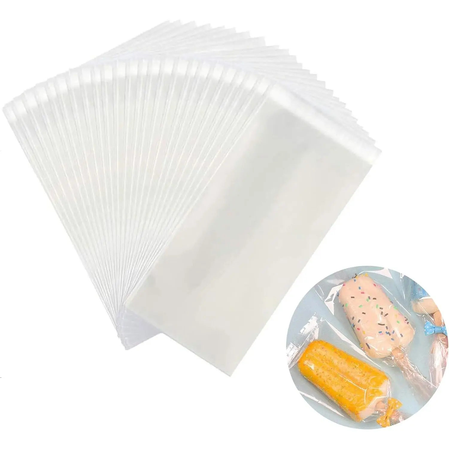 200 count Popsicle Bags Sealable, Ice Pop Bags For Ice Cream, Self-adhesive Clear Popsicle Wrappers, 6.3" x 3.2" Disaposable