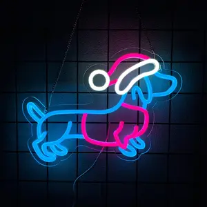 Dachshund Neon Sign Christmas Hat Neon LED Sign Weiner Dog Neon Lights for Bedroom Puppy LED Sign Animal Wall Art Cute Dog Neon Light Up Sign for Pet Shop Party Decor Christmas Gift