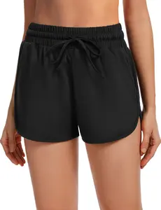Women’s Athletic Shorts — 2.5″ High-Waisted Running/Workout Black Sporty Spandex “Dolphin” Shorts with Pockets for Gym & Yoga