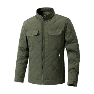[Comfortable and Comfortable]Men's Lined Quilted Jacket - Casual Outdoor Sports Jacket with Diamond Pattern, Multiple Pockets, Zipper Stand Collar, Suitable for Autumn and Winter Hiking and Casual Wear
