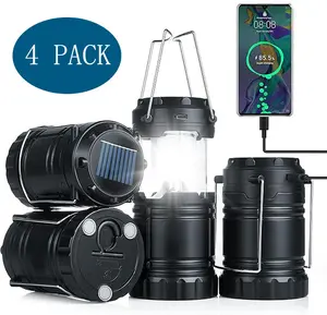 4-Pack Collapsible Portable LED Camping Lantern  Lightweight Waterproof Solar USB Rechargeable LED Flashlight Survival Kits for Indoor Outdoor Home Emergency Light Power Outages Hiking