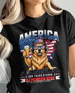 [SALE UP TO 50%] America DJ Freedom 2026 Shirt – Funny Patriotic Dog DJ Graphic Tee, Beer Lover Party Shirt, 4th of July Outfit, Gift for Dog Lovers