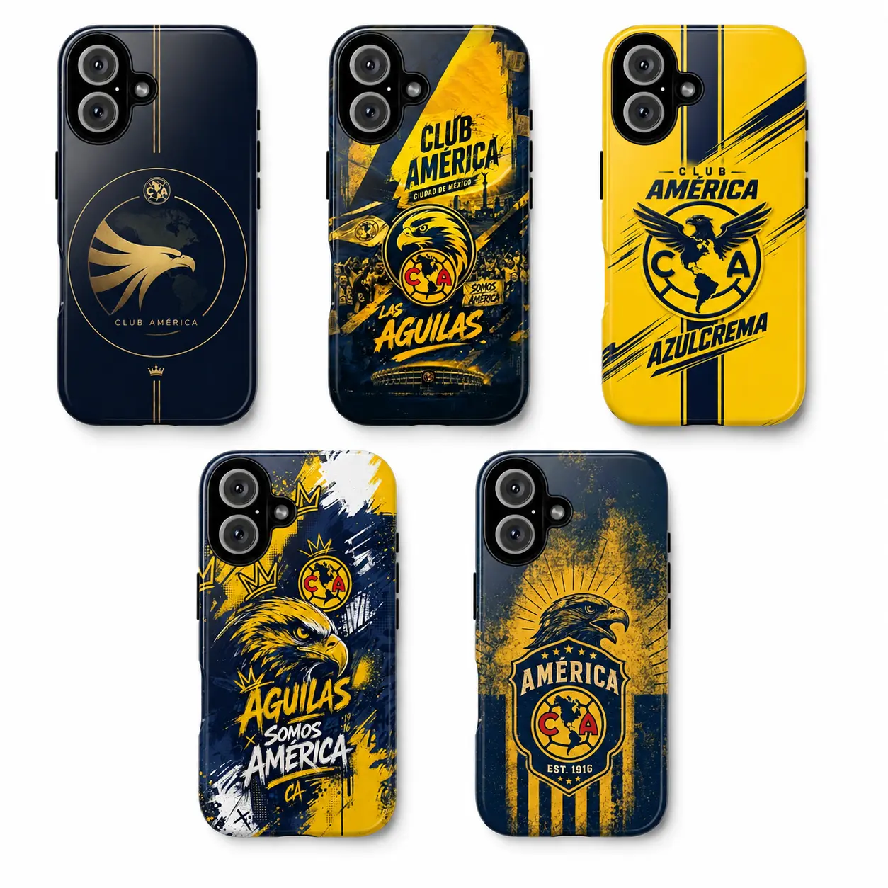 Club América Phone Case Collection, Águilas Yellow Blue Mexican Soccer Protective Cover, Football Fan Gift for Men and Women