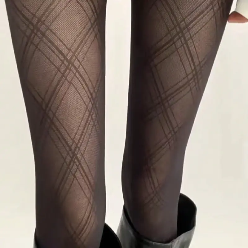 Women's Sexy Semi-Sheer Plaid Tights, Stretchy Fitted Design for All-Season Wear, Perfect for Holiday Parties, Elegant Style